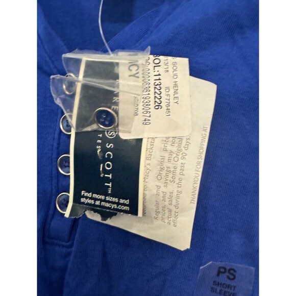 Karen Scott Petites Solid Henley Short Sleeve Shirt Women’s PS Blue 100% Cotton - Picture 3 of 4
